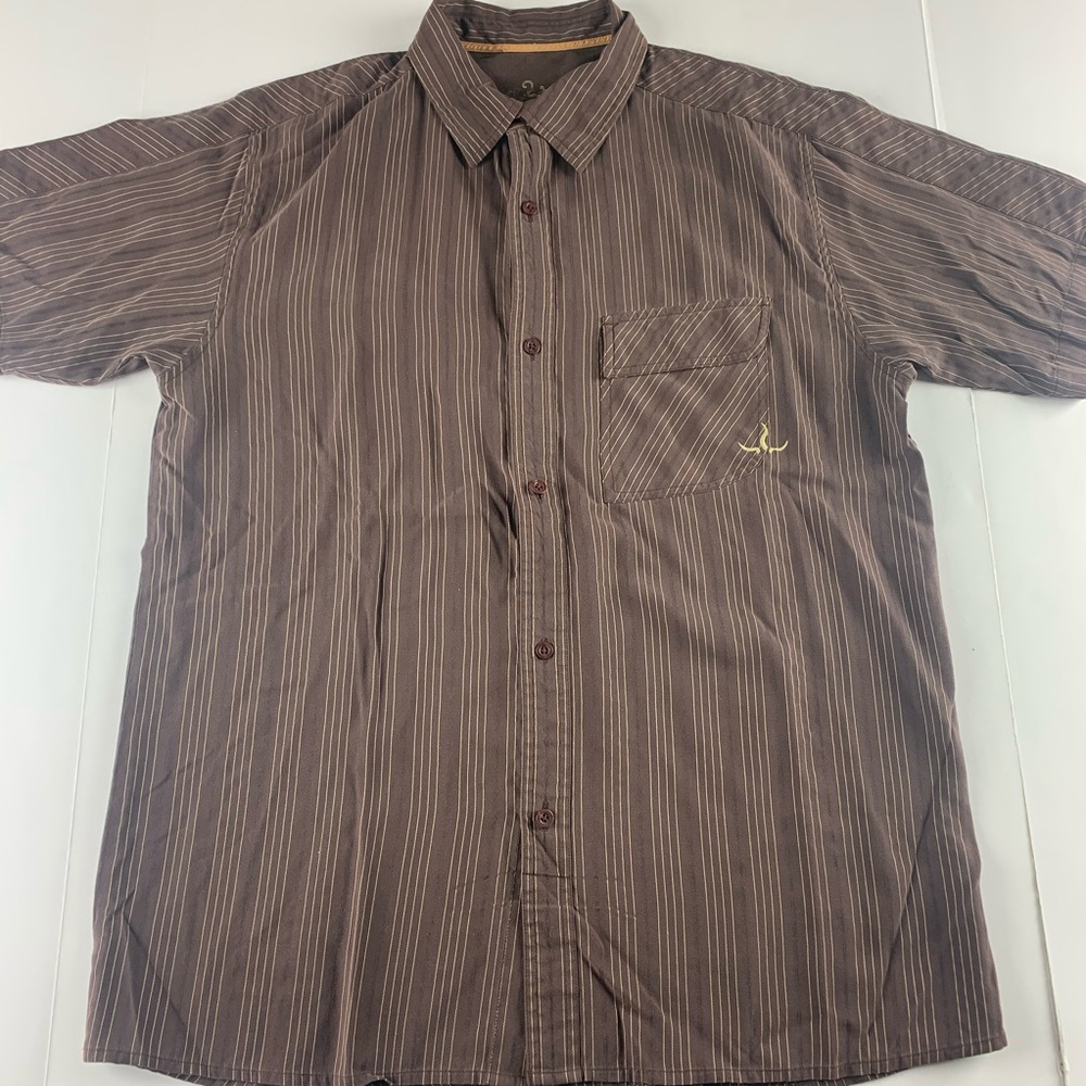 PrAna Brown Short Sleeve Button Front Shirt Size L